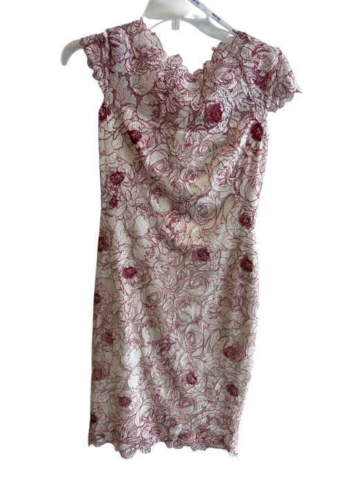 Tadashi Shoji Size 4 Ivory & Red Viscose & Nylon Lace Overlay Cap Sleeve Dress Ivory & Red / 4