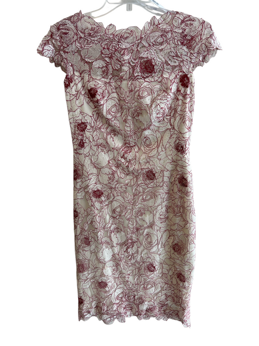 Tadashi Shoji Size 4 Ivory & Red Viscose & Nylon Lace Overlay Cap Sleeve Dress Ivory & Red / 4