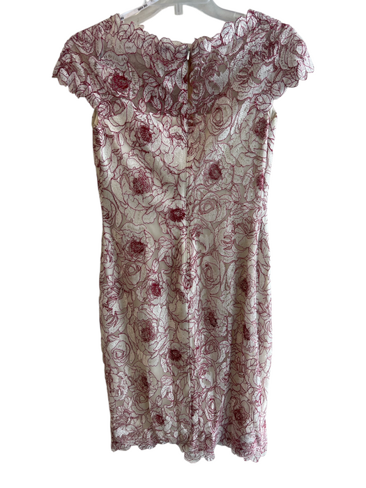 Tadashi Shoji Size 4 Ivory & Red Viscose & Nylon Lace Overlay Cap Sleeve Dress Ivory & Red / 4