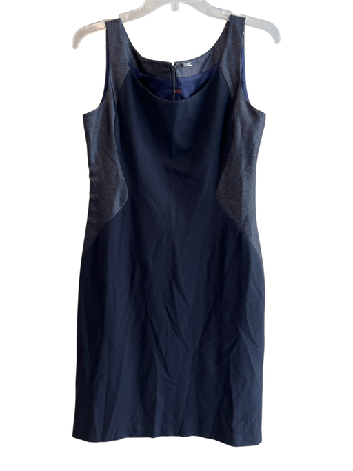 Elie Tahari Size 10 Blue Polyester Blend Scoop Neck Textured Contrast Dress Blue / 10