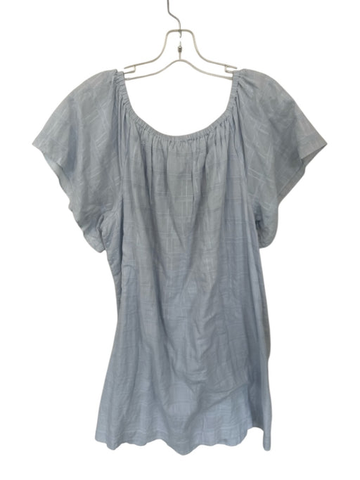 Lilla P Size XL Baby Blue Cotton Short Sleeve Grid elastic neckline Dress Baby Blue / XL