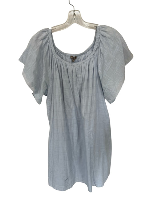 Lilla P Size XL Baby Blue Cotton Short Sleeve Grid elastic neckline Dress Baby Blue / XL