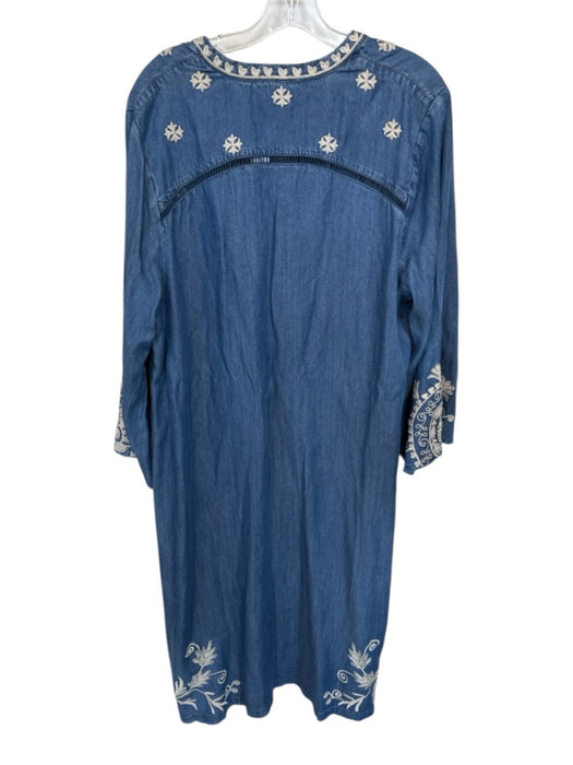 Johnny Was Size XL Med Dark Wash Tencel Long Sleeve Embroidered Buttons Dress Med Dark Wash / XL
