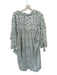 Mirth Size L White & Green Cotton Long Sleeve Abstract Button Down Midi Dress White & Green / L