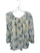 Talisman Size M/L Cream & Blue Cotton Long Balloon Sleeve Botanical Buttons Top Cream & Blue / M/L