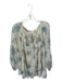 Talisman Size M/L Cream & Blue Cotton Long Balloon Sleeve Botanical Buttons Top Cream & Blue / M/L
