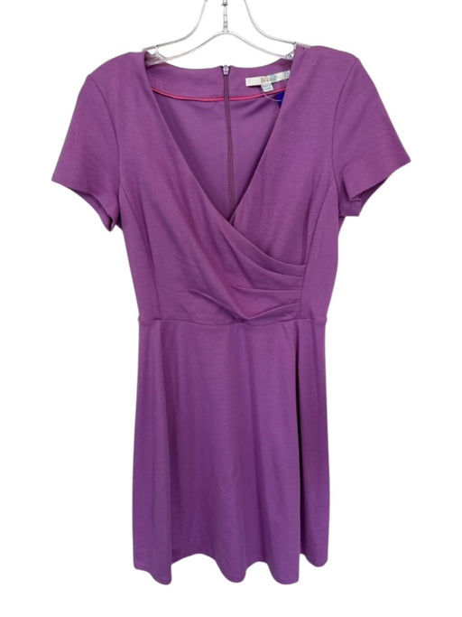 Boden Size 6R Purple Cotton Blend Short Sleeve Gathered Side Back Zip Dress Purple / 6R