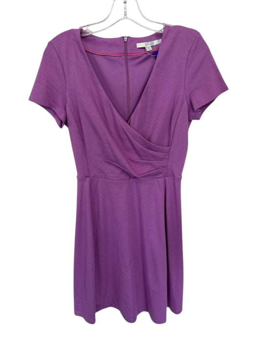 Boden Size 6R Purple Cotton Blend Short Sleeve Gathered Side Back Zip Dress Purple / 6R