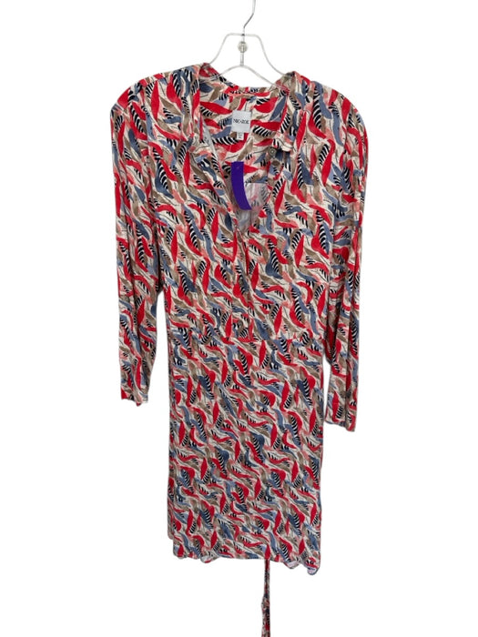 Nic + Zoe Size XL Red & Blue Rayon Blend Long Sleeve Abstract Button Down Dress Red & Blue / XL