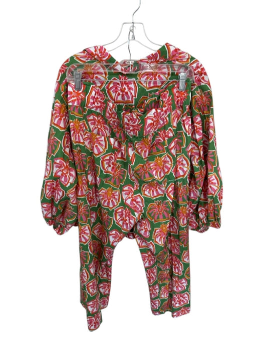 Quiet Culture Size XXL Green & Pink Cotton Long Balloon Sleeve Flowers Pant Set Green & Pink / XXL