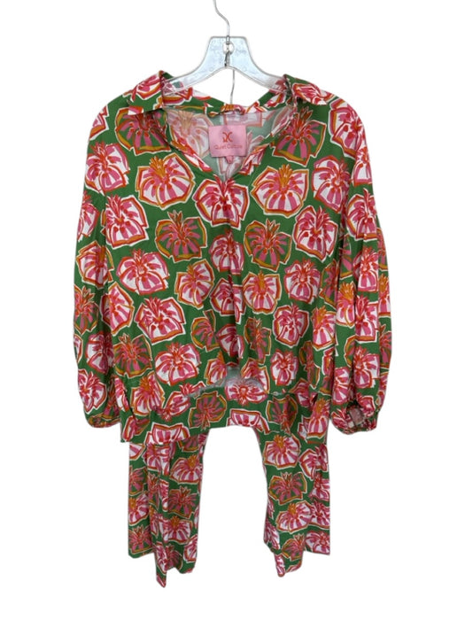 Quiet Culture Size XXL Green & Pink Cotton Long Balloon Sleeve Flowers Pant Set Green & Pink / XXL