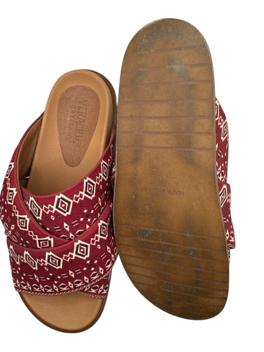 Veracruz Shoe Size 39 Red & Brown Canvas & Leather Cross Over Slide Sandals Red & Brown / 39