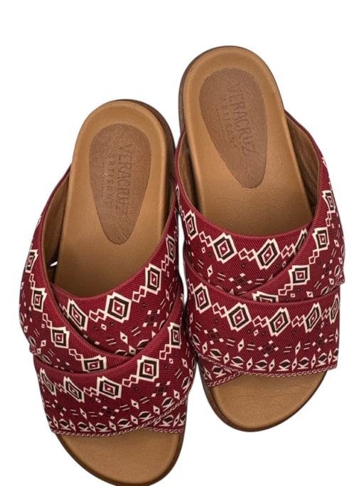 Veracruz Shoe Size 39 Red & Brown Canvas & Leather Cross Over Slide Sandals Red & Brown / 39