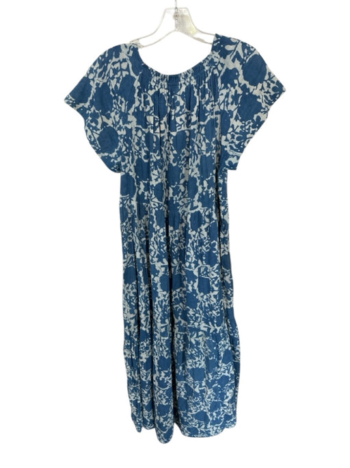 Mirth Size M Navy & Cream Cotton Cap Sleeve Floral elastic neckline Maxi Dress Navy & Cream / M