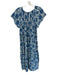 Mirth Size M Navy & Cream Cotton Cap Sleeve Floral elastic neckline Maxi Dress Navy & Cream / M