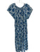 Mirth Size M Navy & Cream Cotton Cap Sleeve Floral elastic neckline Maxi Dress Navy & Cream / M