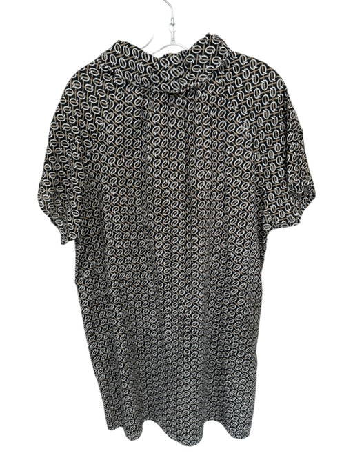 Boho Chic Size XL Black & Tan Cotton Short Sleeve Lattice Ruffles Dress Black & Tan / XL