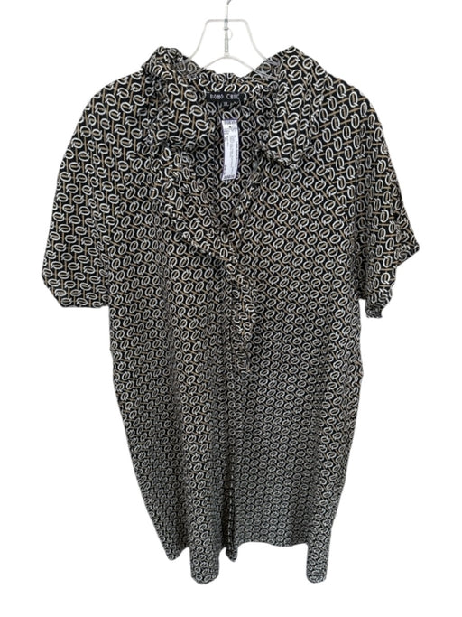 Boho Chic Size XL Black & Tan Cotton Short Sleeve Lattice Ruffles Dress Black & Tan / XL