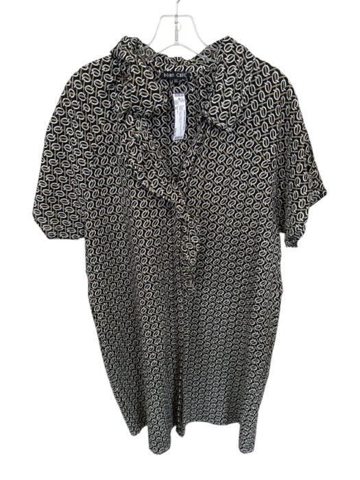Boho Chic Size XL Black & Tan Cotton Short Sleeve Lattice Ruffles Dress Black & Tan / XL