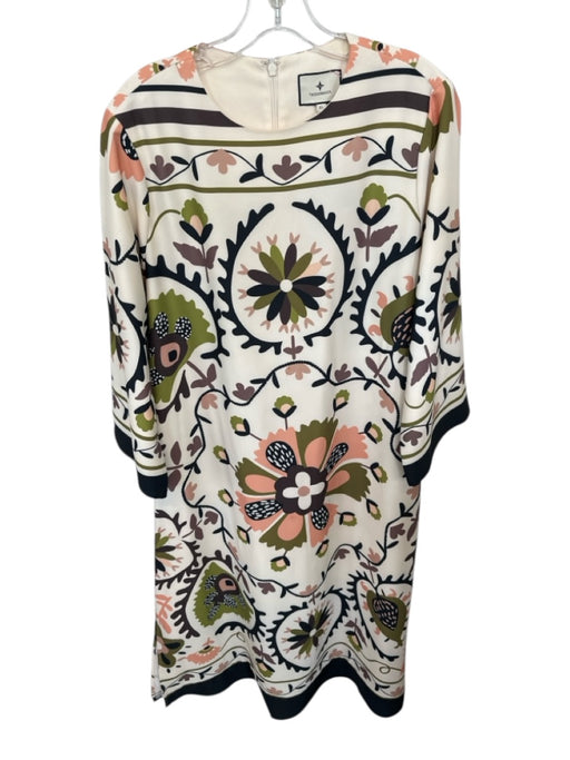 Tuckernuck Size XL Cream & Black Polyester Long Sleeve Floral Back Zip Dress Cream & Black / XL