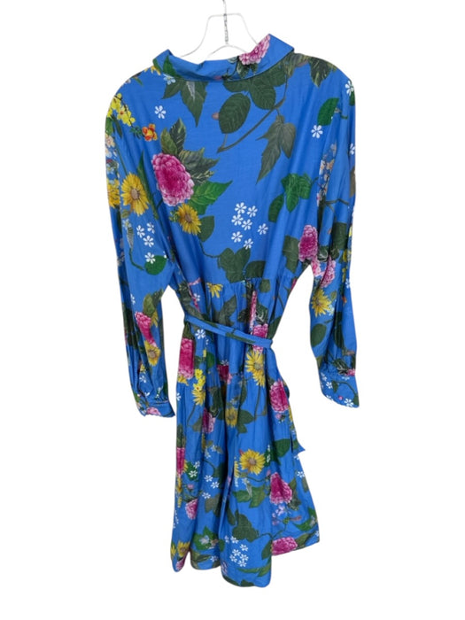 Alessandra Size XL Blue & Multi Cotton Long Sleeve Botanical Button Down Dress Blue & Multi / XL
