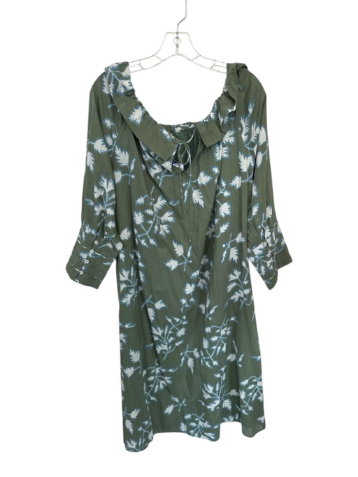 Mirth Size L Green & Blue Cotton Off Shoulder Long Sleeve Flowers Maxi Dress Green & Blue / L