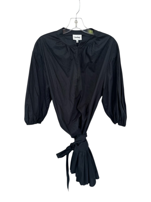 Darling, Size L Black Cotton Long Sleeve Hook & Eye Belted Dress Black / L