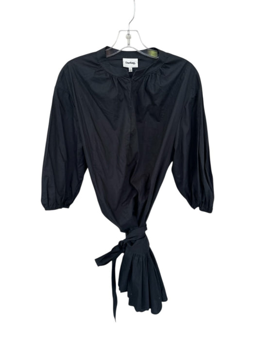 Darling, Size L Black Cotton Long Sleeve Hook & Eye Belted Dress Black / L