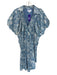 AnnieWear Size S Blue & White Cotton Short Balloon Sleeve Leaves Smocked Dress Blue & White / S