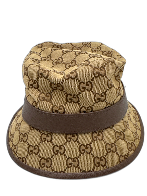 Gucci Beige & Brown Cotton & Polyester Bucket Hat Guccissima Metal Logo Hat Beige & Brown / L