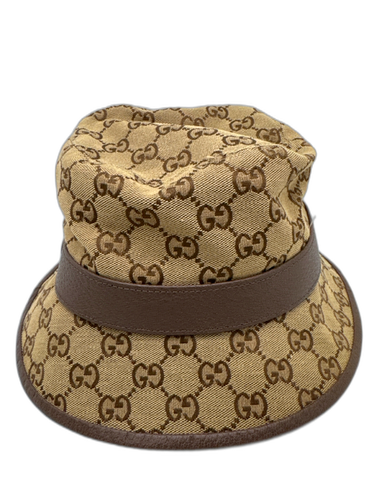 Gucci Beige & Brown Cotton & Polyester Bucket Hat Guccissima Metal Logo Hat Beige & Brown / L
