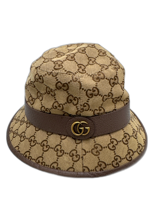 Gucci Beige & Brown Cotton & Polyester Bucket Hat Guccissima Metal Logo Hat Beige & Brown / L