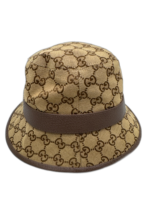 Gucci Beige & Brown Cotton & Polyester Bucket Hat Guccissima Metal Logo Hat Beige & Brown / L