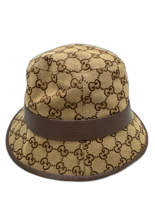 Gucci Beige & Brown Cotton & Polyester Bucket Hat Guccissima Metal Logo Hat Beige & Brown / L