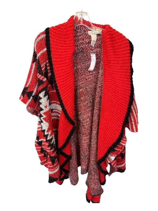 Free People Size One Size Red & Black Polyester ruffles Knit Duster Sweater Red & Black / One Size