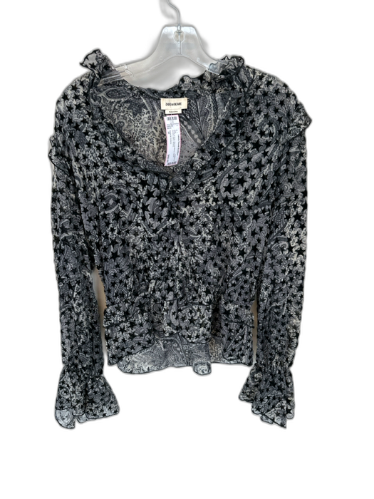 Zadig & Voltaire Size M Black & Gray Viscose Blend Velvet Accent stars Top Black & Gray / M
