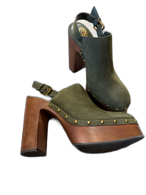 Vince Camuto Shoe Size 9 Olive Green & Brown Suede Faux Wood Platform Clogs Olive Green & Brown / 9