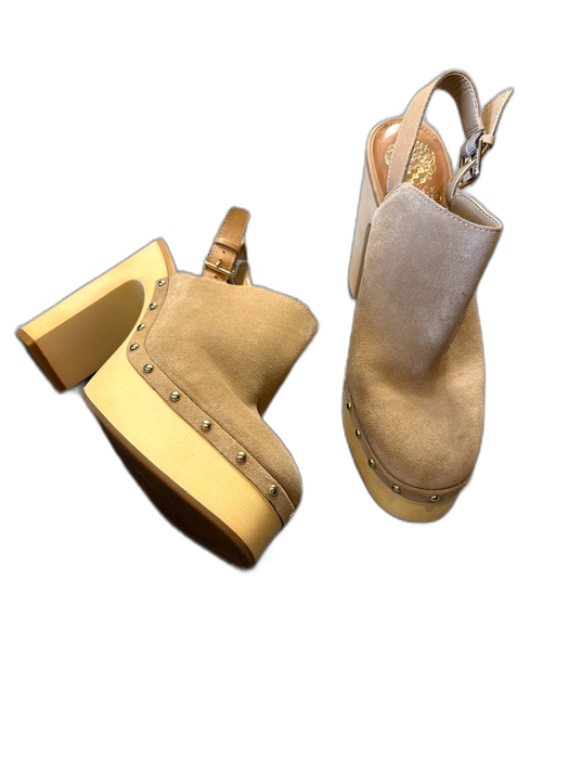 Vince Camuto Shoe Size 9 Taupe & Cream Suede Faux Wood Platform Clogs Taupe & Cream / 9