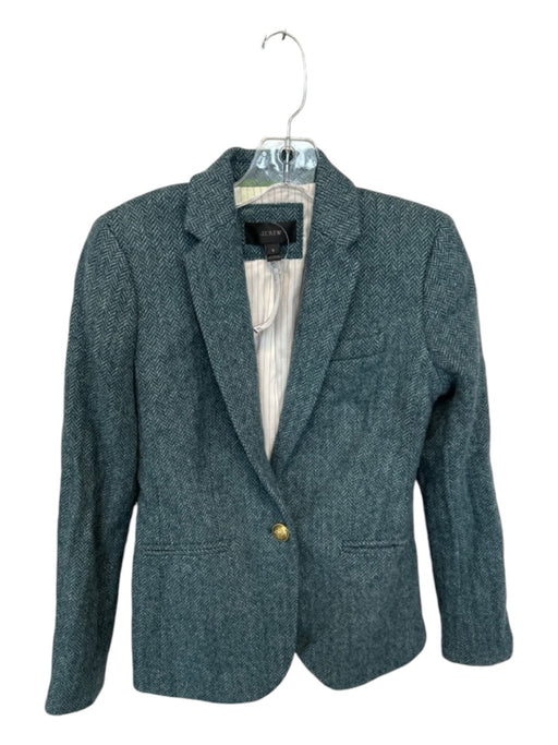 J. Crew Size 0 Teal Wool Chevron One Button Blazer Jacket Teal / 0