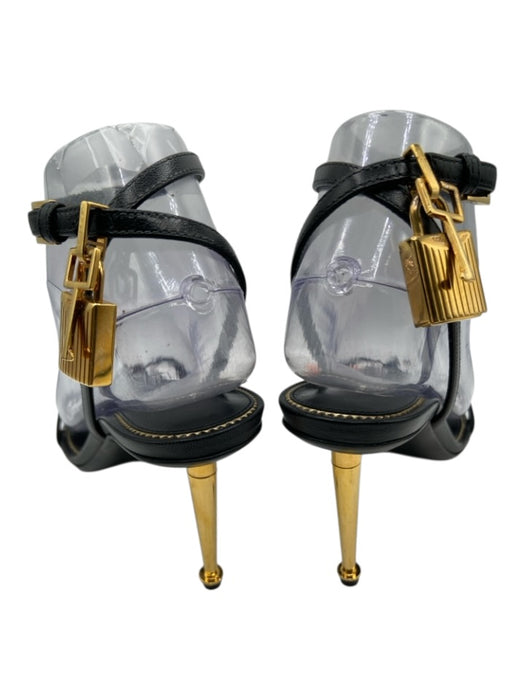 Tom Ford Shoe Size 37 Black Leather Gold hardware Locket Heel Sandals Black / 37