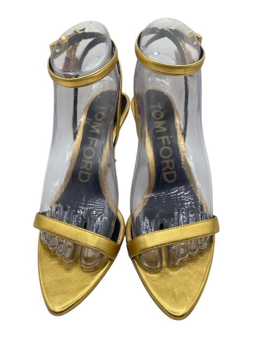 Tom Ford Shoe Size 37 Gold Leather Gold hardware Locket Heel Sandals Gold / 37