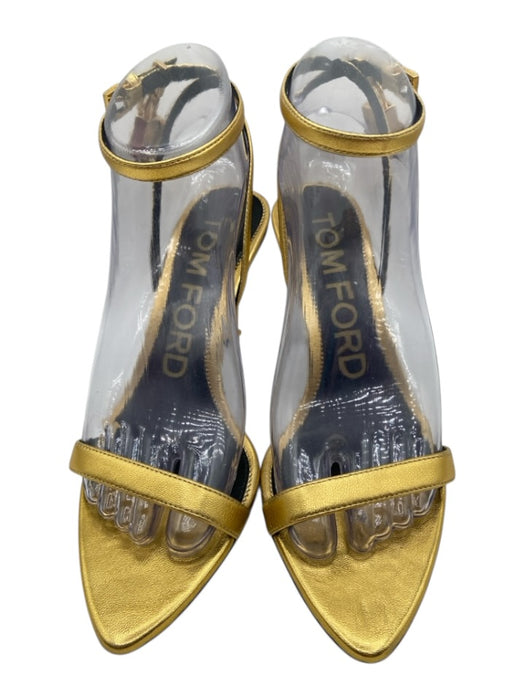 Tom Ford Shoe Size 37 Gold Leather Gold hardware Locket Heel Sandals Gold / 37
