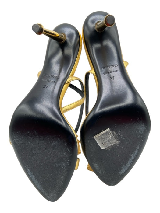 Tom Ford Shoe Size 37 Gold Leather Gold hardware Locket Heel Sandals Gold / 37