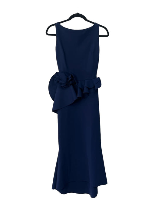 Chiara Boni Size Est XS Navy Missing Fabric Tag Ruffle Wide Neck Sleeveless Gown Navy / Est XS