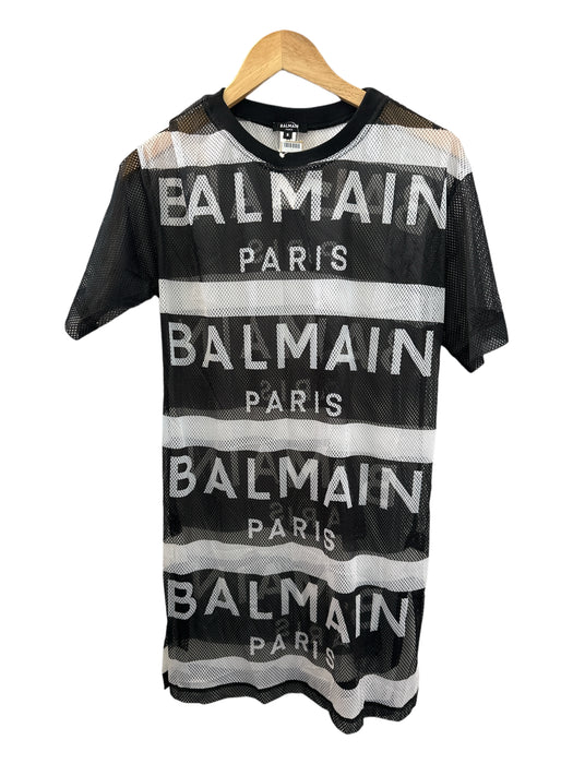 Balmain Size S Black & White Mesh Short Sleeve Coverup Black & White / S