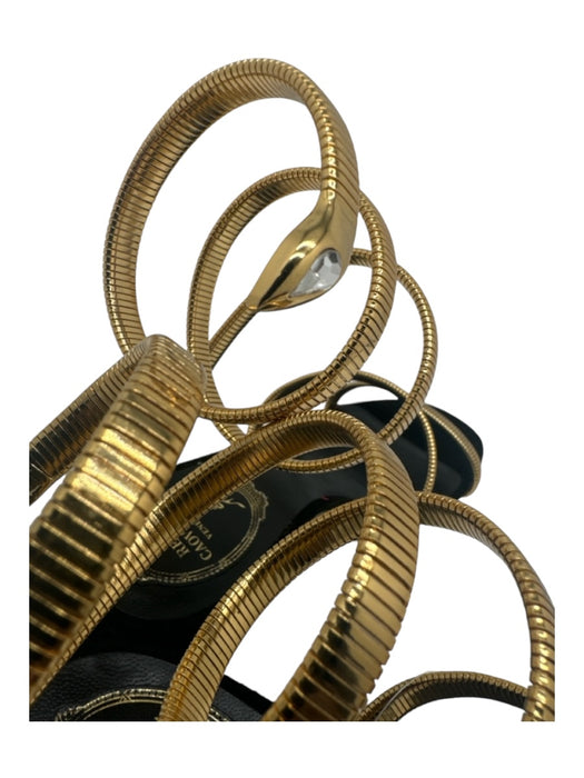 Rene Caovilla Shoe Size 7 Gold & Black Metal & Suede Wrap ankle 1" heel Sandals Gold & Black / 7