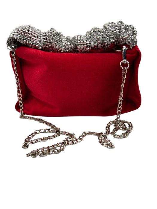 Melie Bianco Red & Silver Synthetic Zip Close Velvet Bag Red & Silver