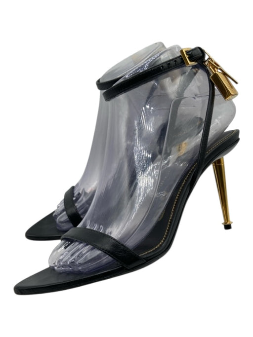 Tom Ford Shoe Size 37 Black Leather Gold hardware Locket Heel Sandals Black / 37