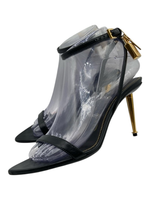 Tom Ford Shoe Size 37 Black Leather Gold hardware Locket Heel Sandals Black / 37