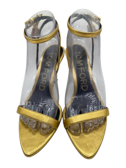 Tom Ford Shoe Size 37 Gold Leather Gold hardware Locket Heel Sandals Gold / 37